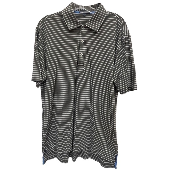ALAN FLUSSER Pearl Washed Cotton Gray & White Striped Gold Shirt, Size Medium - Picture 10 of 11